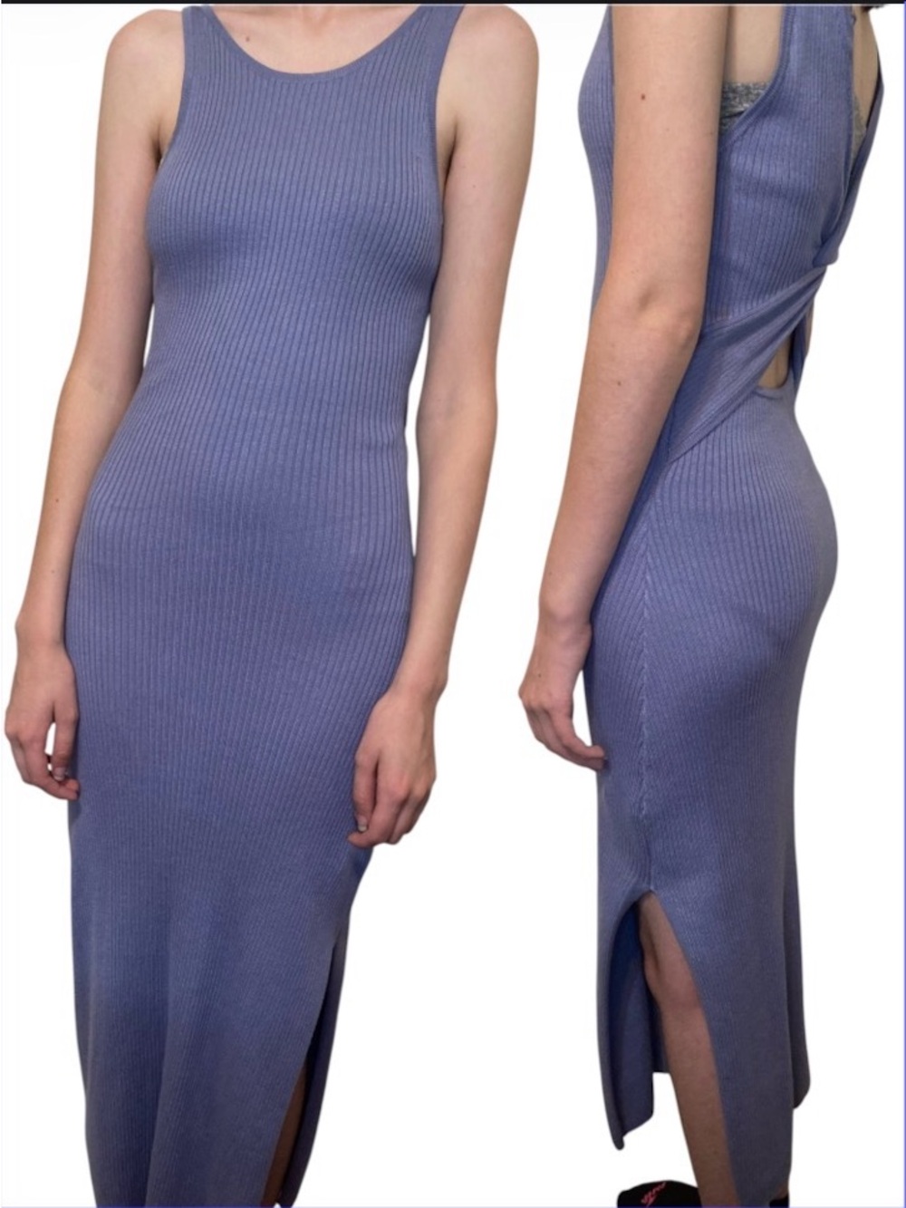 Sleeveless Ribbed Midi Dress in Dusty Lavender